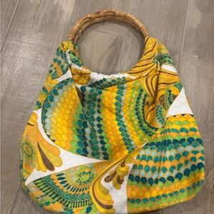 RARE TRINA TURK BAMBOO HANDLE TOTE BAG HANDBAG PURSE LIMITED EDITION PRINT